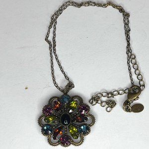 Sorrelli Antique Gold Tone Colored Rhinestones Cabochon Floral Pendant Necklace